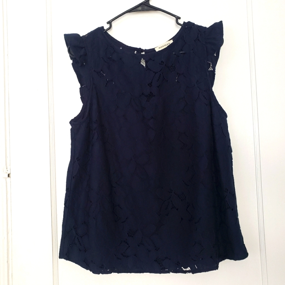 Navy Lace Sleeveless Top XL
